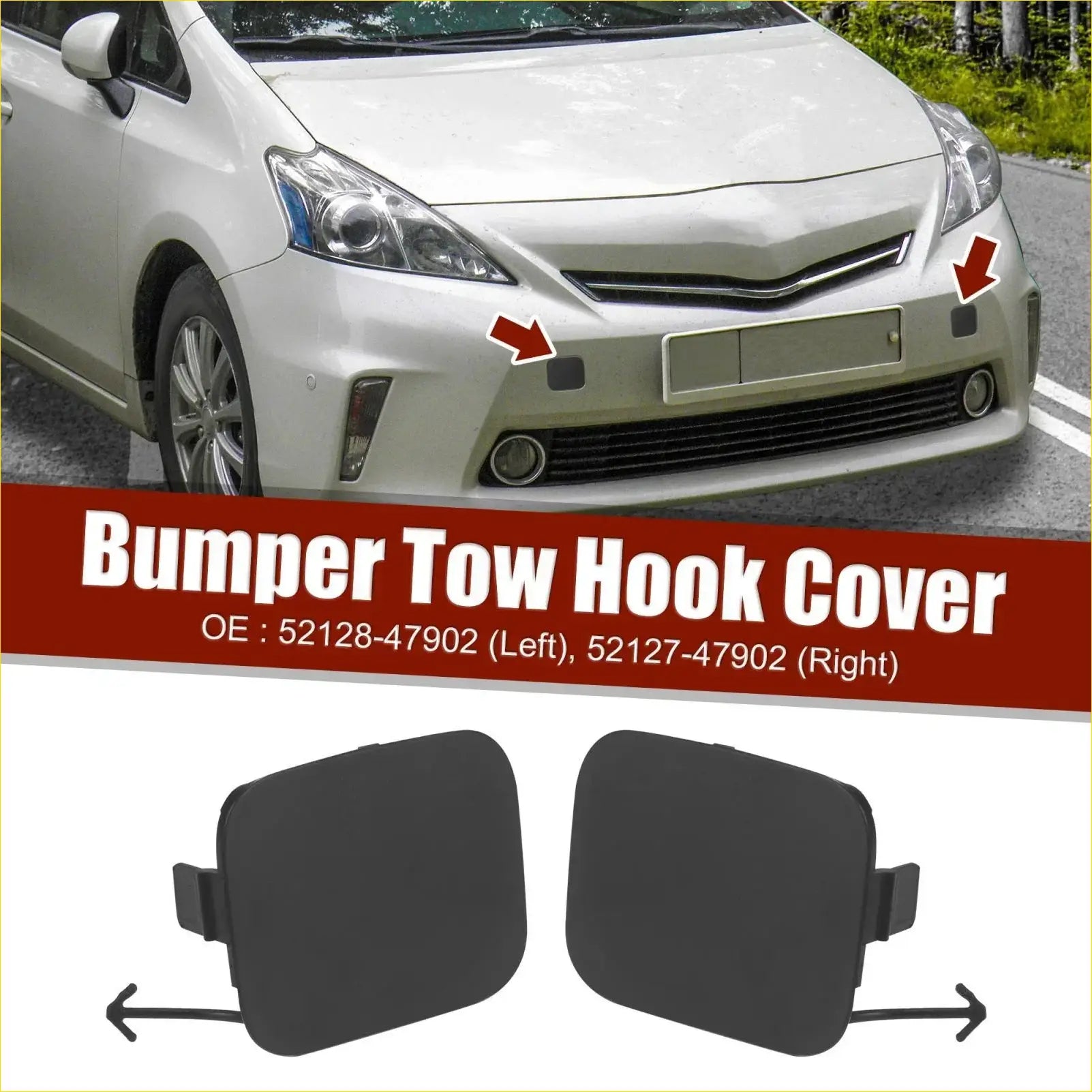 Black plastic front bumper tow hook cover for toyota prius v 2012 showing the back side of the cover