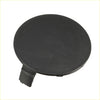 Black circular plastic fuel cap with a small tab for front bumper tow hook cover on toyota rav4 2019-2023