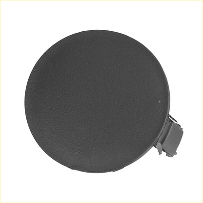 Black circular front bumper tow hook cover for Toyota RAV4 2019-2023 with textured surface and side clip