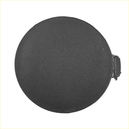 Black circular fuel cap with textured surface and latch shown from back for toyota rav4 front bumper tow hook cover pair