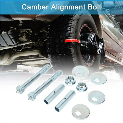Silver metallic camber alignment bolts with washers and black wheel alignment tool for toyota 4runner 1996-2002