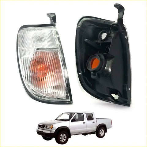 Black plastic front corner indicator light with clear lens and orange interior for nissan navara d22 1997-2004