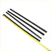 Black rubber windshield wiper blades with metal frames next to yellow tape for front door belt moulding toyota hilux 78-83