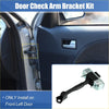 Front door check stop strap assembly for Toyota sienna with black and silver metal housing and plastic mounting arms