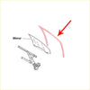 Red arrow pointing to the curved windshield wiper blade on front door glass run seal for nissan sentra sedan b13 1990-1994