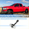 Black and chrome door check arm bracket kit for dodge trucks shown from the back side for front door hinge use