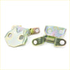 Two metallic iridescent front door latch hinges with greenish-yellow patina for toyota hilux ln50 ln60 ln65 1983-1991