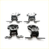 Black metal front door hinge brackets for mazda capella 626 hatchback 1985-1987 shown from back side