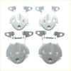 Set of four gray metal front door hinges for mitsubishi colt 1988-1992 with smooth painted finish and rounded edges
