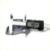 Black digital caliper measuring 48.64 mm on gray metal front door hinge set for nissan navara d21 ute 1986-1997
