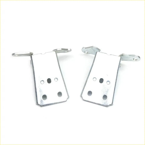 Silver metal front door hinge upper lower brackets with sleek design and four pre-drilled holes for ford f-250 f-350 super duty