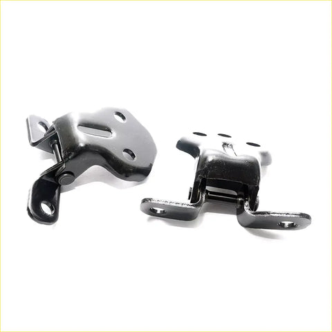 Black metal front door hinge upper lower with matte finish and multiple mounting holes for mazda b series 1986-1993