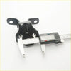 Black plastic automotive front door hinge mount with two tabs and central body measured 48.5 mm for mazda familia 323