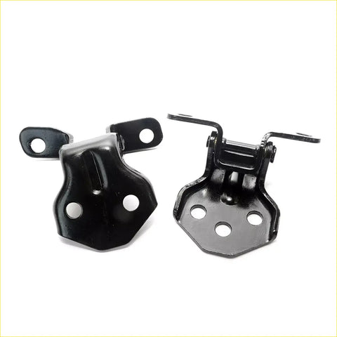 Black metal front door hinge upper lower with matte finish and multiple mounting holes for mazda familia 323 1986-1989