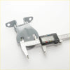 Gray plastic front door hinge with two mounting flanges and central pivot measured by caliper for mitsubishi fto coupe