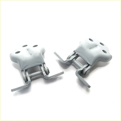 White painted metal front door hinge with four circular holes for Mitsubishi FTO coupe 1994-2000