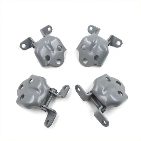 Gray metal front door hinge assemblies with matte finish and multiple mounting holes for mitsubishi triton l200