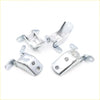 Silver metal front door hinge brackets with polished finish and pre-drilled holes for nissan datsun navara d22 terrano