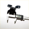 Black painted metal car mount bracket with two tabs for mazda b series door hinges measured at 50.28 mm