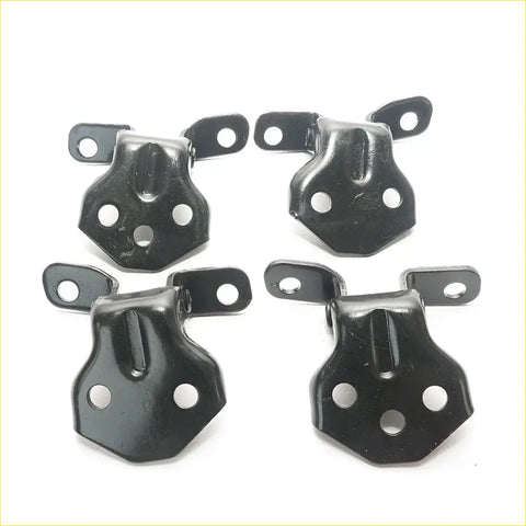 Black metal front door hinge brackets with hexagonal body and three holes for mazda familia 323 sedan 1986-1989