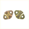 Two brass front door latch striker brackets with three holes and curved design for toyota hilux 1983-1997