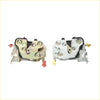 Two metallic front door lock latch assemblies for nissan datsun navara d21 with red and yellow levers