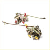 Two metallic front door lock latch mechanisms with red and yellow plastic parts for mitsubishi triton l200 1986-1996