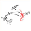 Red front door lock latch set with wiring and mounting hardware for mitsubishi triton strada l200 1996-2006 shown from back side