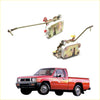 Red mitsubishi pickup truck with metallic finish and yellow-orange stripes shown with front door lock latch x2 for triton l200
