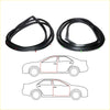 Black rubber front door weatherstrip set for mazda familia 323 sedan 1980-1984 shown coiled with car outlines