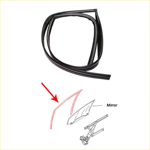Black rubber front door window glass seal for mitsubishi triton l200 1996-2006 showing weatherstrip details