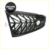 Front grill for Toyota Land Cruiser 100 glossy black chrome with angular geometric design and central circular emblem