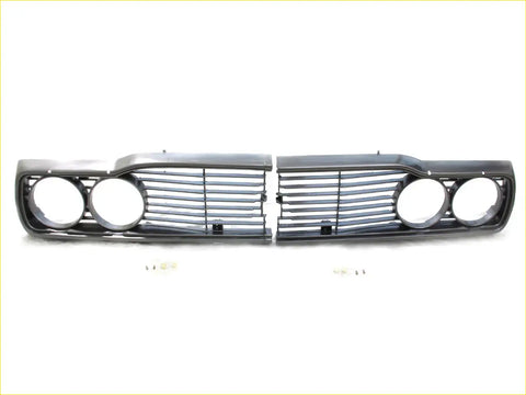 Black plastic front grille with two round headlight openings and horizontal slats for mercedes-benz cars