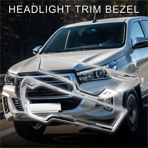 Shiny chrome front headlight trim bezel in silver for toyota hilux 2020-2021 models, set of 2 pieces