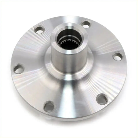 Shiny silver metallic front hub wheel assembly with gear-like bore and bolt holes for ford ranger and mazda bt-50 4wd