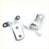 Silver finished metal front left door hinge assemblies with polished surface and multiple mounting holes for nissan navara d22 terrano 1997-2004