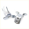 Silver metal front left door hinge with polished finish and two mounting holes for nissan navara d22 terrano 1997-2004