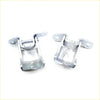 Silver metal front left door hinge brackets with polished finish and mounting holes for nissan navara d22 terrano 1997-2004