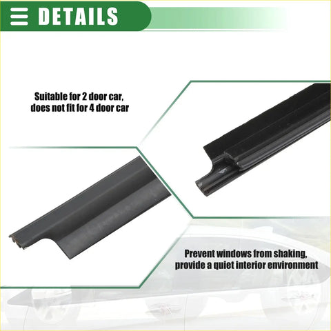 Black rubber front left door window belt weatherstrip for 2-door Toyota Hilux 2005-2014 shown from back side