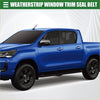 Blue toyota hilux pickup with black wheels showing front left right door window belt weatherstrip for 2005 to 2014 models