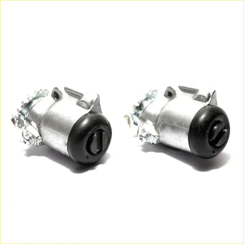 Front left wheel brake cylinder for Toyota Hilux with silver and black metallic starter solenoids and rubberized end caps