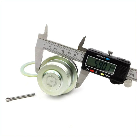 Silver metallic cylindrical front lower ball joint assembly with engraved markings and a small pin for toyota hilux 2005-2015