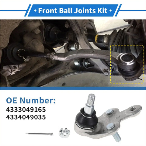 Front lower ball joints for toyota sienna with silver metal joint, black rubber boot, and threaded bolt in repair kit