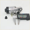 Front lower lh brake cylinder for nissan 520 521 620 720 metallic silver with black seals shown with digital caliper