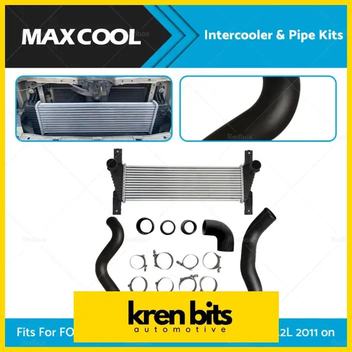 Silver aluminum front mount intercooler kit with black plastic brackets and rubber hoses for ford ranger px px2 mazda bt50