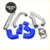 Set of chrome and blue silicone intake manifold hoses with metal clamps for front mount intercooler piping kit toyota hilux