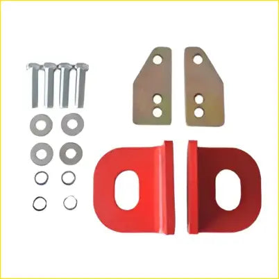 Red plastic d-shaped front recovery tow point brackets with metal bolts washers and spacers for nissan navara d22