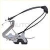 Front right door lock latch assembly for Toyota Sequoia and Tundra in black and silver with rubberized handle close-up
