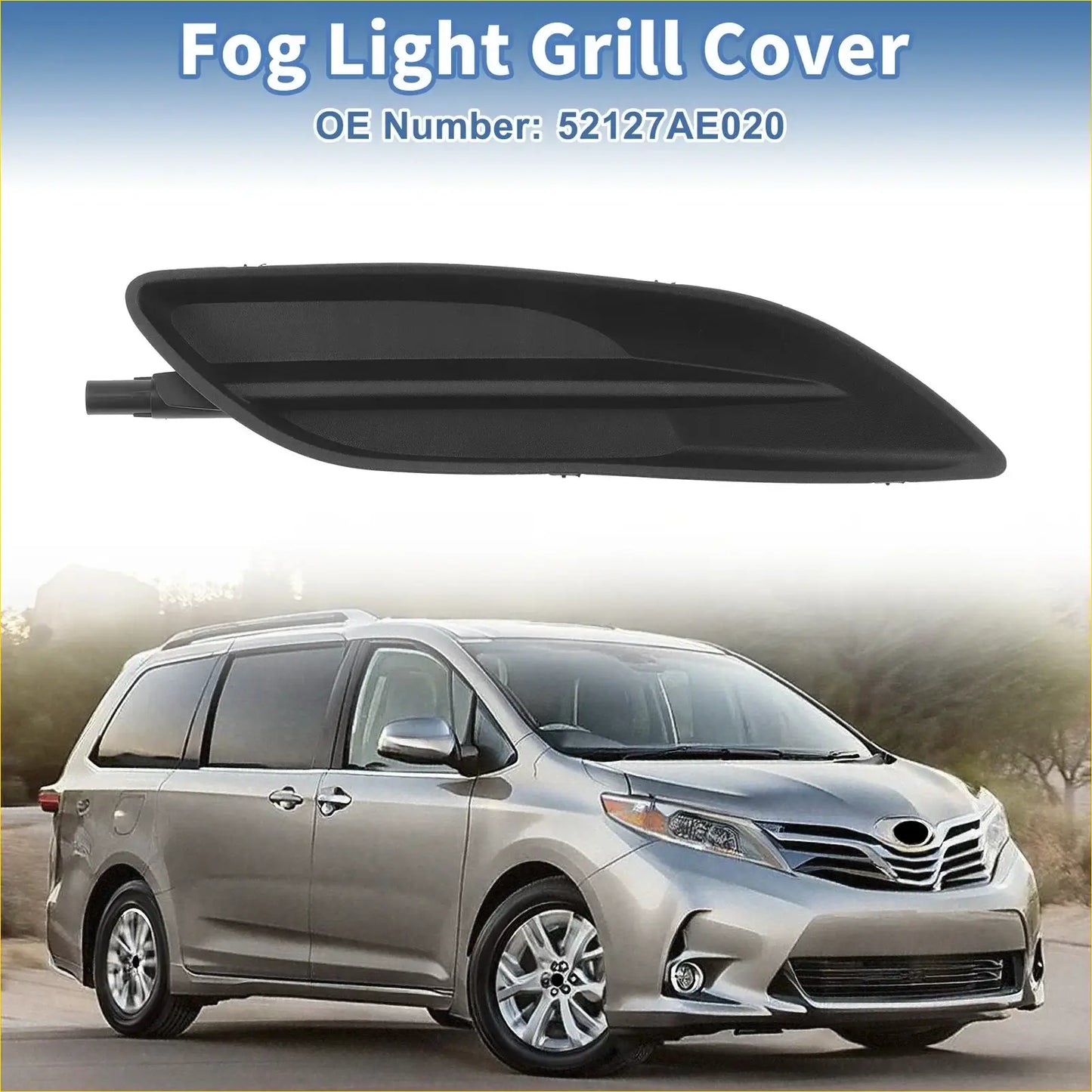 Front right fog light grill for toyota sienna 2006-2010 black plastic with sleek aerodynamic design and smooth finish