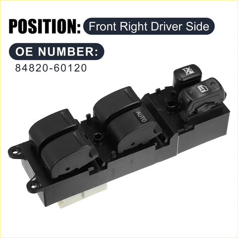 Black plastic front right power window switch assembly for toyota land cruiser 1998-2002 driver side